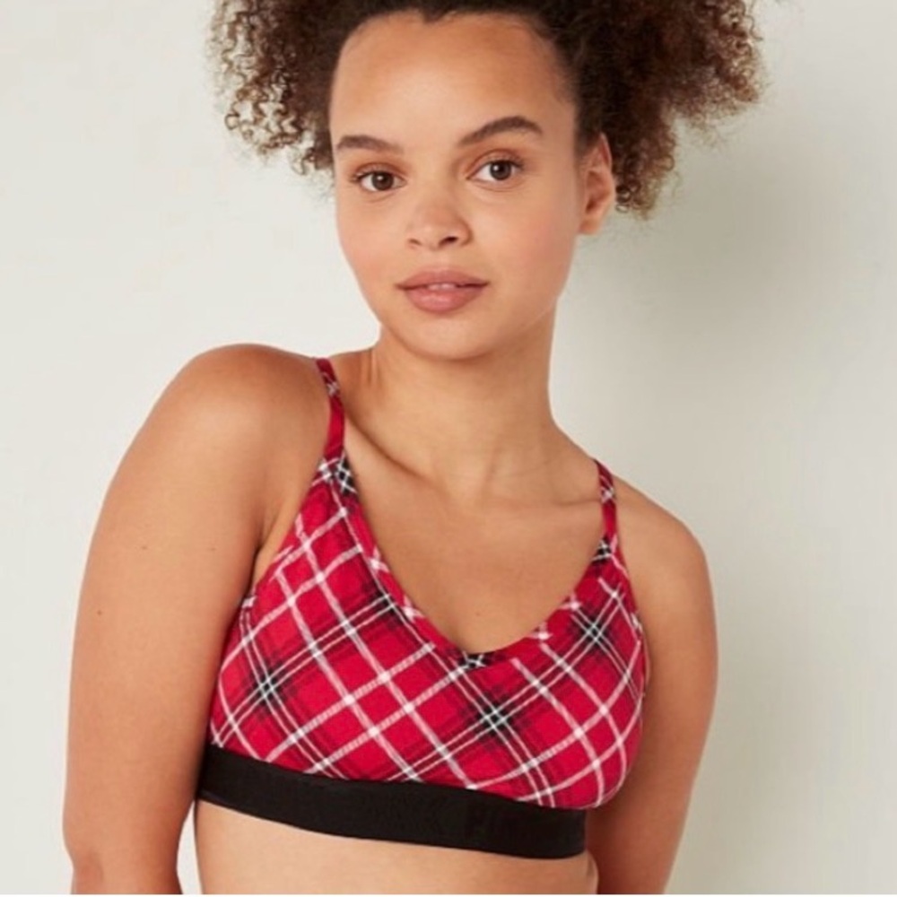 *3 for $30!* Pink Victoria's Secret Low Impact Sports Bra Red Pepper Plaid Sz L